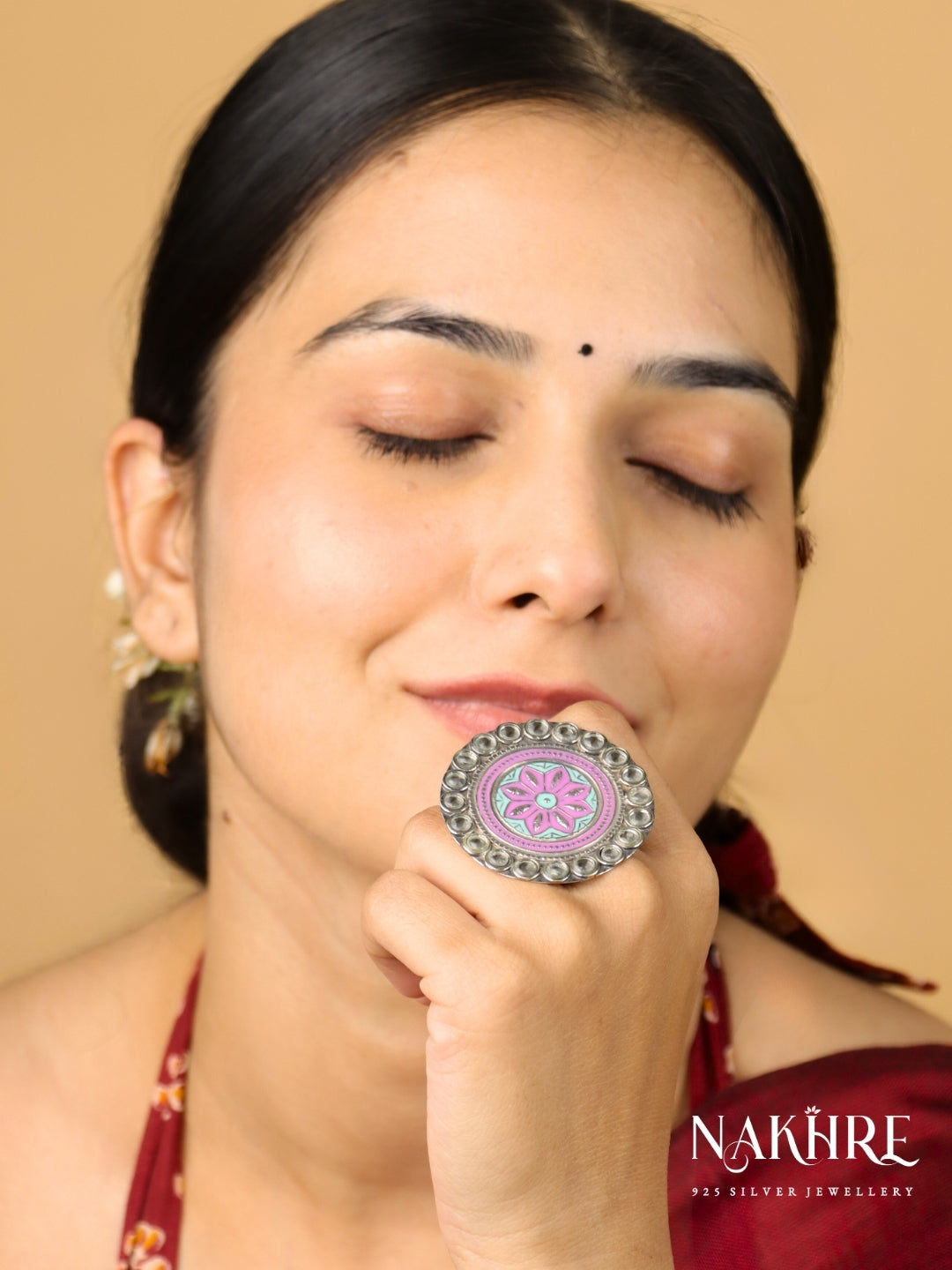 Mira Meenakari Silver Ring