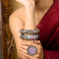 Mira Meenakari Silver Ring