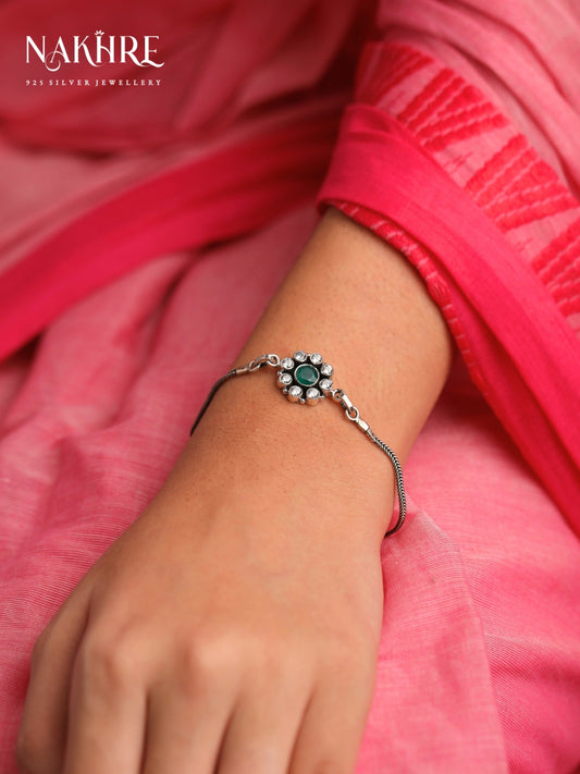 Flower Stone Silver Kada